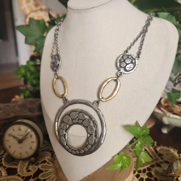 Chico's Silver and Gold Filigree Pendant Necklace - Picture 3 of 6